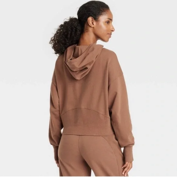 NWT JOYLAB women’s French Terry 1/2 Zip Hooded Pullover Sweatshirt M & XL  ✨ - Picture 3 of 8